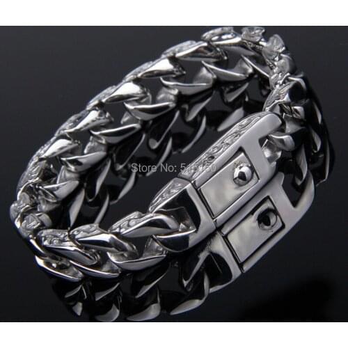 Silver Color 316L Stainless Steel Curb Cuban Bracelet Curved Edge 11mm Wide Mens Boys Bracelet Wholesale Jewelry