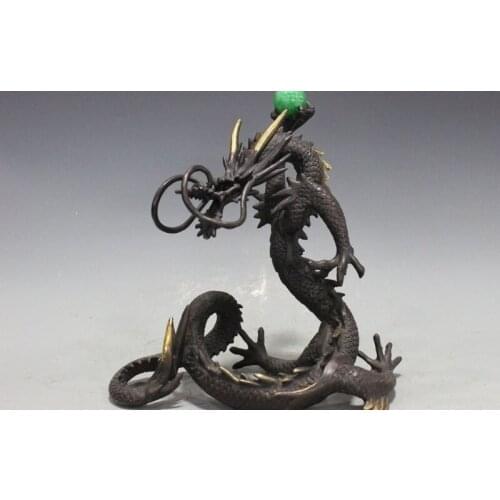 10 Chinese pure Bronze Copper Feng shui Dragon play Bead Palace Decor Statue