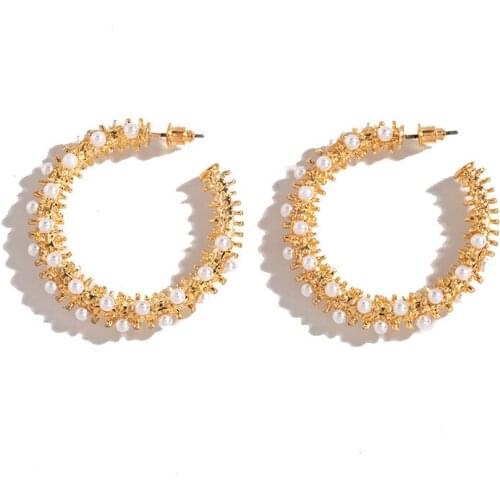 UJBOX Advanced Thorn Imitation Pearls Earrings Women Statement Wedding Hoop Earrings Best Jewelry Gift