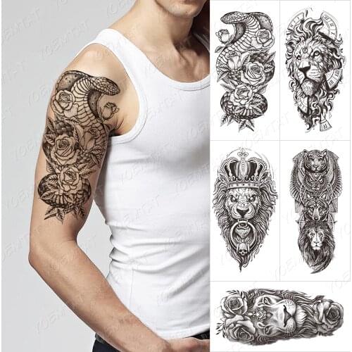 Waterproof Temporary Tattoo Sticker Python peony flowers snake Flash Tattoos Old School Wolf Body Art Arm Fake Tatoo Women Men