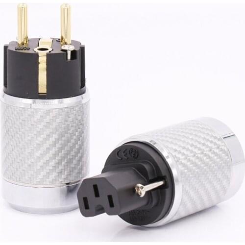 Hi-End Carbon Fiber Gold Plated European standard AC Power Plug IEC Female Plug CF-WH/BK-EU-GD