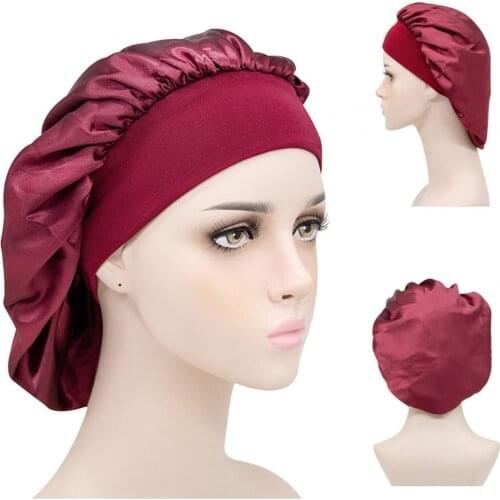 Woman Styling Caps Sleep Hat Hijabs Muslims Wide Headband Elastic Satin Stretchy Hair Bonnet Hat Hair Care