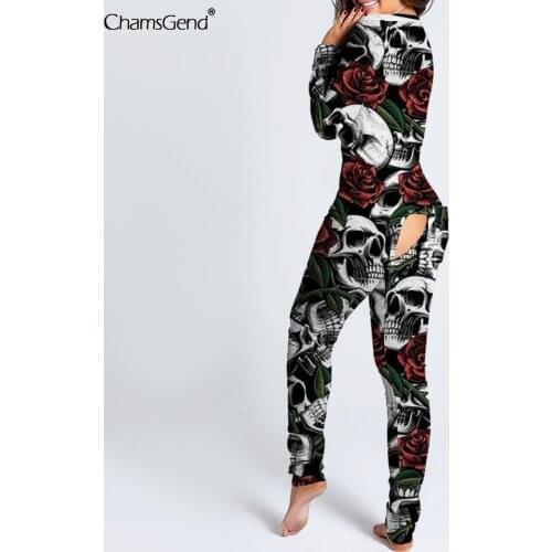 Jumpsuit Lingerie Womens Button-down Functional Buttoned Flap Jumpsuit Long Sleeve Home Suit Halloween Print Pajamas Sleepwear