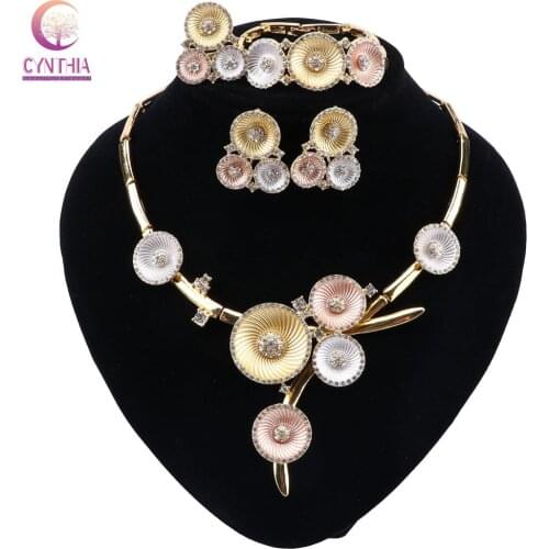 CYNTHIA Dubai Gold Color Jewelry Set Women Crystal Nigerian Wedding Bridal Accessories African Beads Jewelry Set Costume Design