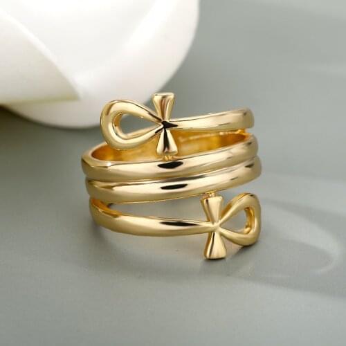 Vintage Egyptian Key of Life Rings For Women Men Gothic Punk Gold Sliver Color Stainless Stee Cross Ring Female Jewelry Bague