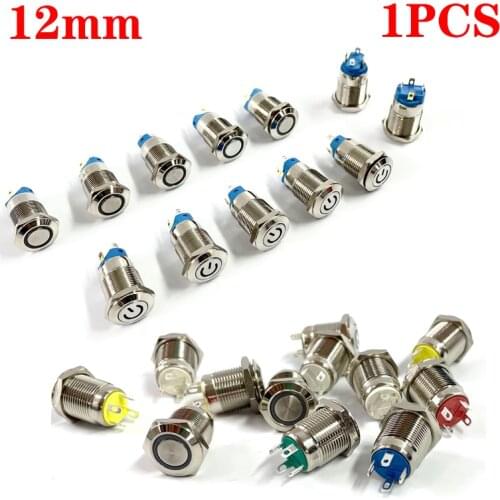 1PCS 12mm LED instantaneous metal button switch 3V 5V 6V12V 24V 220V self-recovery button automatic reset button waterproof LED