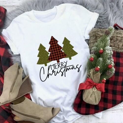 2019 Plaid pine tree Womens print Merry Christmas tshirt women summer white casual christmas T Shirt female vogue clothes tops
