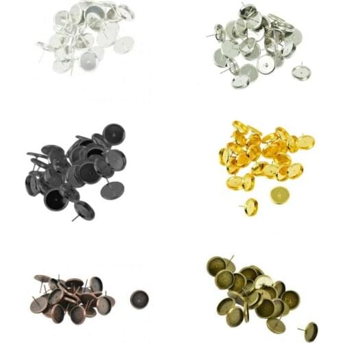 24pcs Brass 12mm Round Stud Earrings Base Trays Cabochon Beads Settings DIY Jewelry Findings