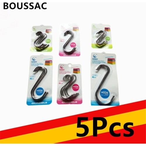 5Pcs Stainless Steel S-Shape Hook Kitchen Bedroom Multi-function Railing S Hanger Hook Clasp Holder Hooks Hanging Storage Tools