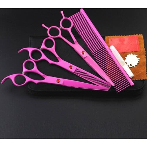 4 kit Professional 8 inch PINK pet grooming shears cutting hair scissors case dog grooming thinning barber hairdressing scissors