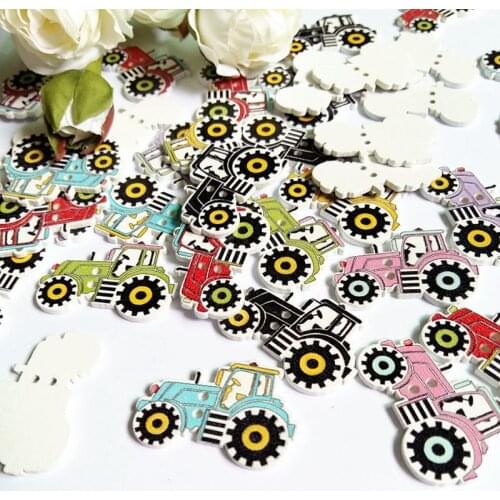 50pcs tractor Buttons Wooden Buttons For Craft Randomly Mixed Sewing Decorative Buttons 2-Hole Scrapbooking