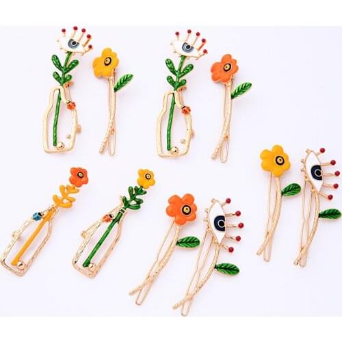 BALANBIU Two-type Unique Multicolored Enamel Flowers Evil Eyes Brooch&Barrettes For Women Gifts 2019 Fashion Gold Color Jewelry