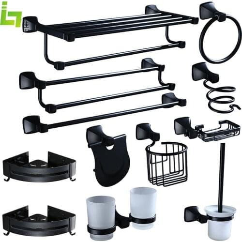 Black Bathroom Accessories Towel Rack Toilet brush Toilet Paper Holder Hair Dryer Rack Shelves Soap Holder