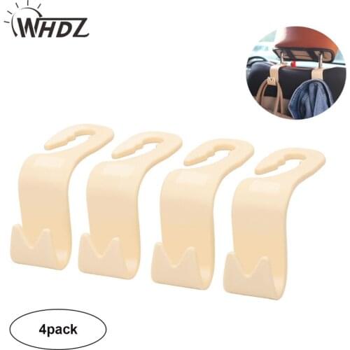 WHDZ 4pcs Car Back Seat Hooks Holder For Bag Purse Cloth Grocer Flexible Auto Hangers Fixed On Headrest Car Styling Accessories