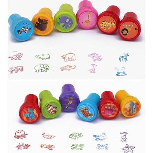 10pcs Children Toy Stamps Smiley Face Kids Seal Scrapbooking Stamper DIY Painting Photo Album Decor Cartoon Animal dinosaur Seal
