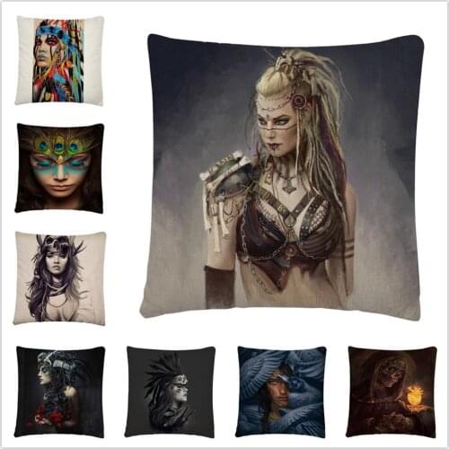 Wild tribal girl pattern Linen Cushion Cover Pillow Case for Home Sofa Car Decor Pillowcase 45X45cm