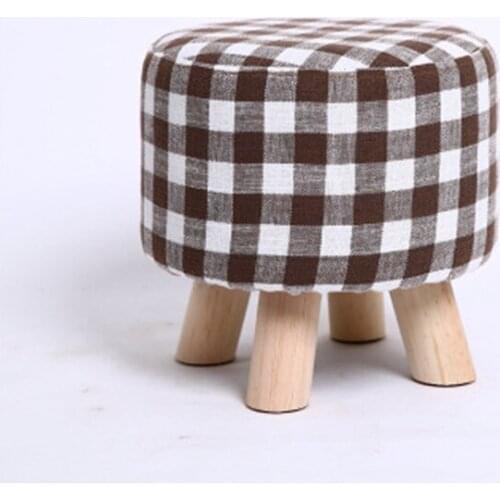 Home Small Footstool Lovely Low Legs Wood Round Stool Fashion Mini Creative Plaids Cloth Art Sofa Shoes Stool Removable Washable