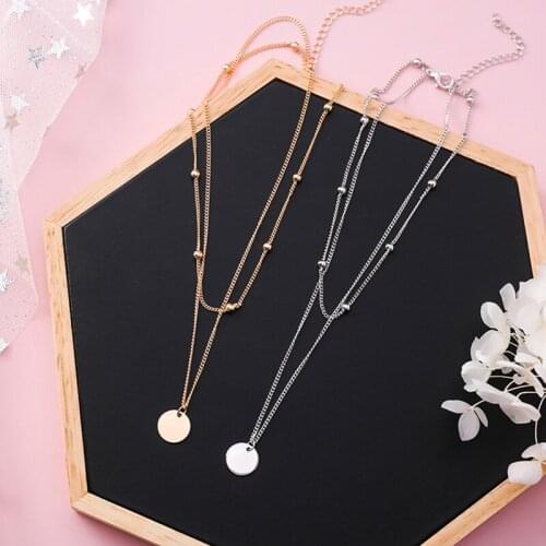 Double Layer Gold Silver color Wafer Pendant Necklaces For Women Korean Fashion Simple Clavicle Chain Chokers Necklace Jewelry