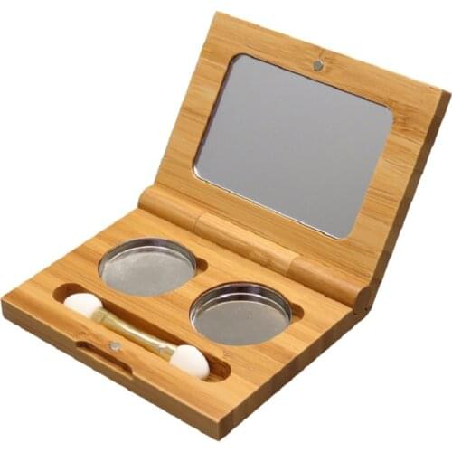 Eco Friendly Empty Eyeshadow Case 2 Colors Cosmetic Container Bamboo Eyeshadow Palette Packaging with Mirror