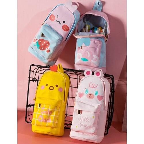Cute Animal Kawaii Rabbit Cat Canvas Large Capacity Pencil-Box Storage Bags Kids Gift School Supplies Stationery Cases