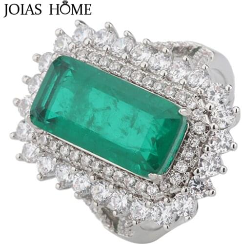 JoiasHome 925 Sterling Silver Woman Rings with Geometric Emerald Gemstone Retro for Wedding Party Women Jewelry Wholesale