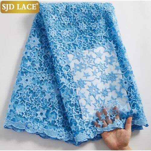 SJD LACE Sky Blue African Lace Fabric With Sequins French Mesh Laces Fabric High Quality Embroidery Milk Silk For Wedding A2294