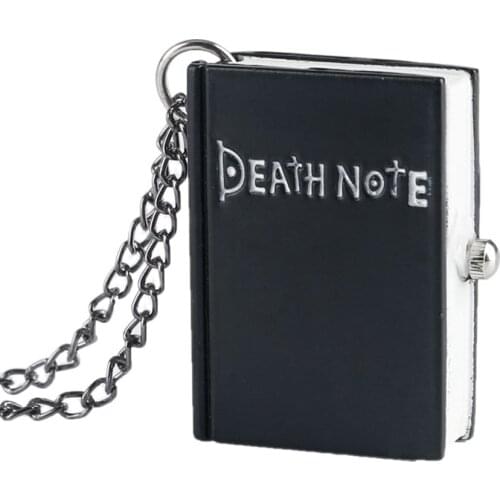 Small Children Death Note Necklace Pendant Clock Little Death Note Book Square Shape Quartz Pocket Watch Chain Jewelry for Kids