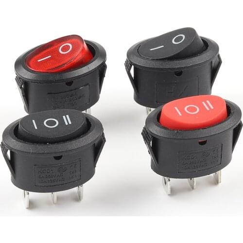 5pcs KCD1Round small rocker switch 25*16.5mm mini round black white red 2 pin 3 pin switch Power Button Switch With Light 6A/250