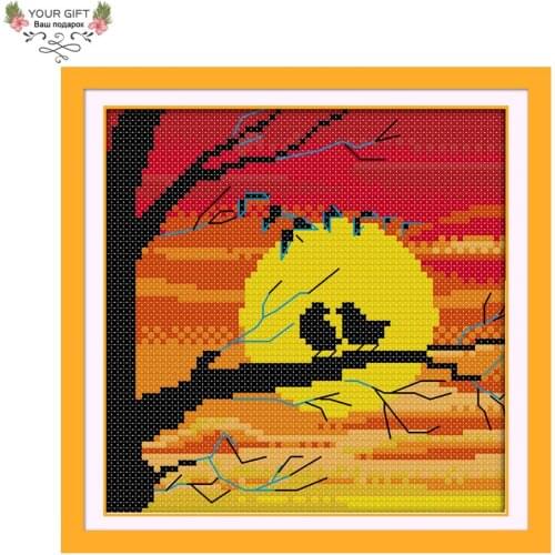 Joy Sunday F792 14CT 11CT Counted and Stamped Home Decor The Setting Sun Bird Shadow Needlework Embroidery Cross Stitch kits