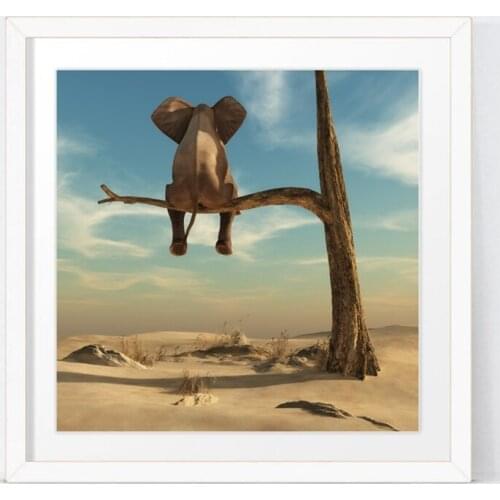 Elephant Stands On Tree Branch Canvas Art Print Wall Picture , Surrealism Canvas Painting Art Poster Home Decor
