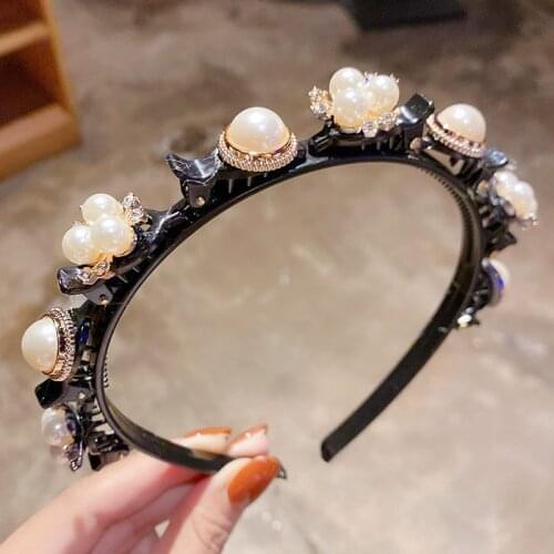 Fashion Pearl Flower Hair Clips Headbands Rhinestones Hair Hoop Women Double Bangs Hairstyle Hairpins Headwear Accessories Gift