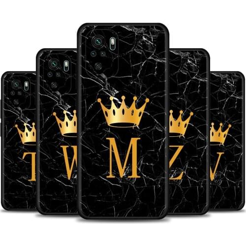 Initial Letter A Z Crown for Xiaomi Redmi Note 8 8T 9 9T 9S 10 Pro 5G Soft Case for Redmi 7 7A 8A 9A 9C 9T TPU Phone Cover