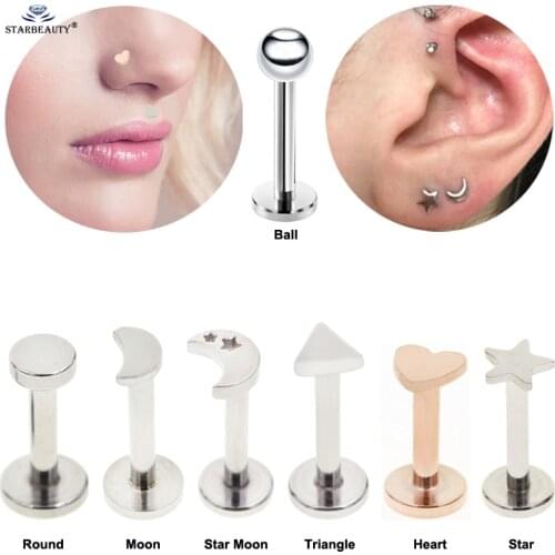 2pcs 6/8mm Ball Heart Star Moon Tragus Piercing Helix Piercing Oreja Labret Lip Ring Nose Piercing Earrings Pircing Body Jewelry