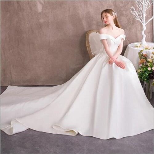 Short Train Vestido De Noiva Muslim Wedding Dresses A line Satin Boho Simple Wedding Gown Bridal Dresses Made in China