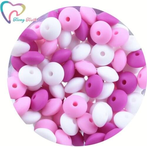 Teeny Teeth 50 PCS Pink Combo Silicone Lentil Beads Safe Teether Baby Chew Non Toxic BPA Free Abacus Silicone Teething Beads