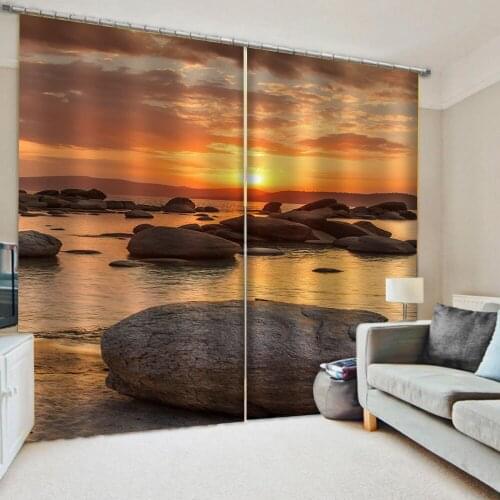 Custom sunset curtains gold seaside curtain 3D Blackout Curtains For Living room Bedding room Drapes Cotinas 3d curtain