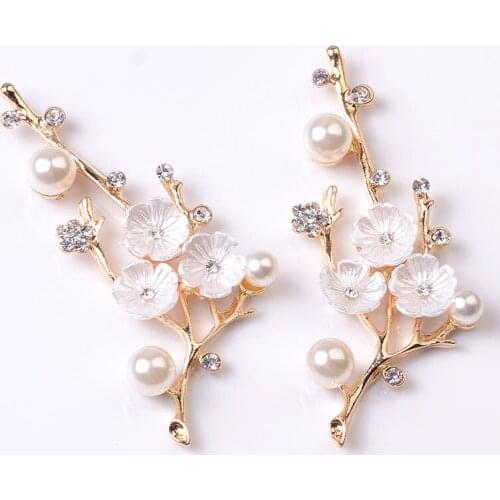 2 Pcs/Lot Alloy Creative Gold Pearls Pendant Buttons Plum Blossom Branch Tree Pole Flower Diamond Jewelry Diy Hair Accessories