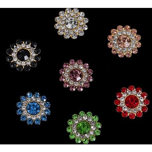 10PCS Sparkling Flower-shaped Rhinestone Buttons with Steel Bottom Shiny Crystal Glass Stone Clothes Decoration Sewing Accessory