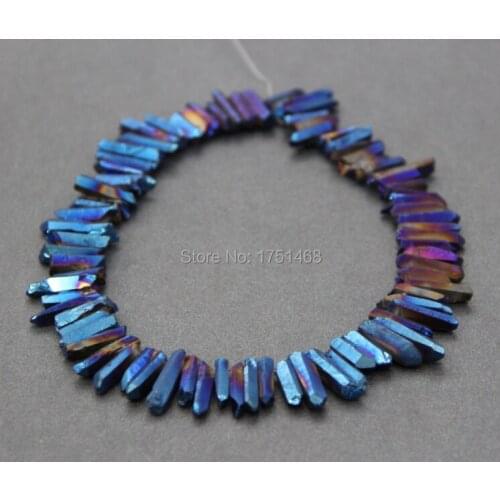 Rainbow Blue Plating Mystic Titanium Quartz Top Drilled Crystal Point Beads Tusk rock Crystal Pendant
