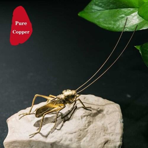 Retro Pure copper tea pets Creative Simulation Migratory Locust Ornaments Car Interior Study Pen Holder Tea Set Accessories Gift