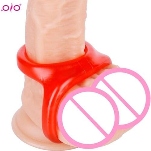 OLO Male Soft Elastic Dildo Penis Lock Scrotum Ring Delay Ejaculation TPE Double Ring Beam Fine Ring Egg Ring Adult Sex Toy