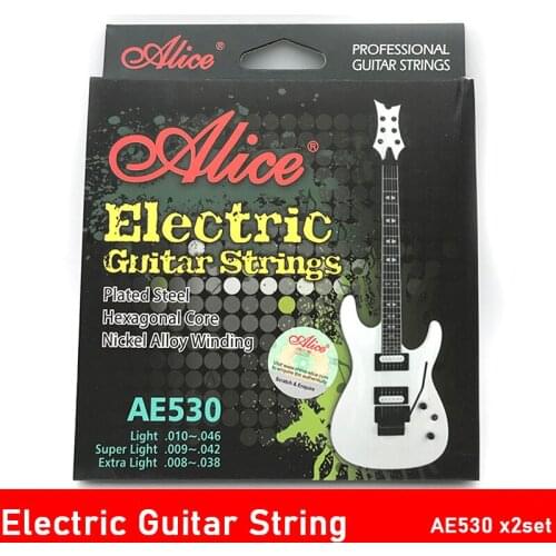2Set ALICE AE530 Electric Guitar Strings 1st-6th Light Super Light Extra Light Nickel Alloy Wound Full Set Hexagonal Core