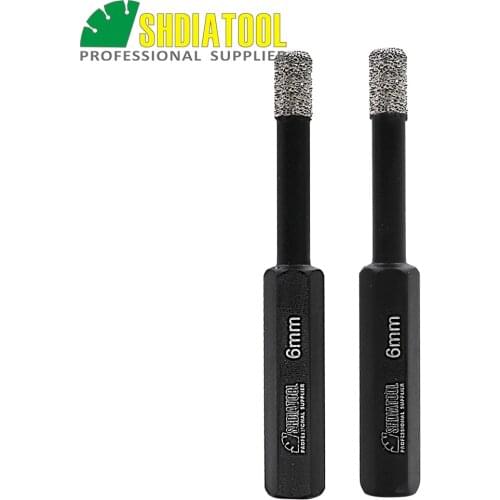 SHDIATOOL 2pcs 6mm Diameter dry drilling bits Hexagon shank diamond drill bits for porcelain/tile,Masonry