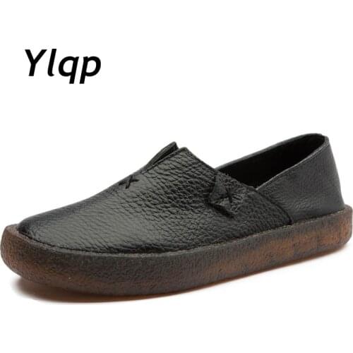 2019 New Fashion Loafers Black Red Women Handmade Shoes Woman Genuine Leather Soft Casual Flat Shoes for Women ballet Flats