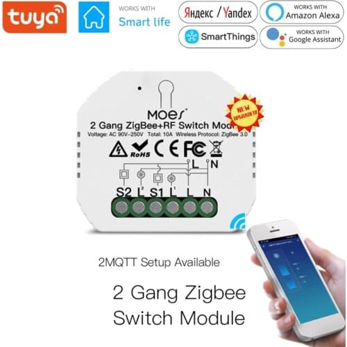 Tuya ZigBee 3.0 Smart Light Switch Relay Module 1/2 Gang Zigbee+RF Smart Life/Tuya App Control With Alexa Google Home Yandex