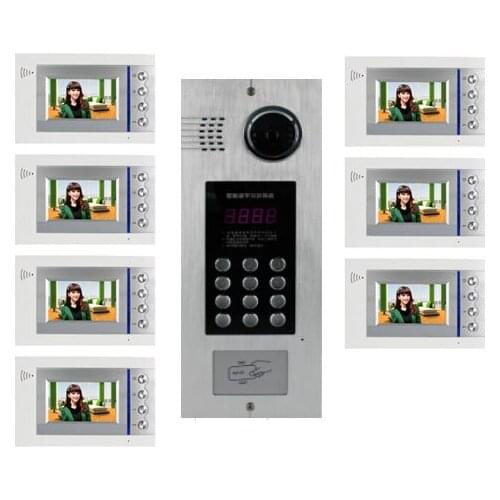XinSiLu Building Home security Video Intercom System 4.3" LCD Video Door Phone IR Home Video Doorbell For 7-Apartments 1 Doors