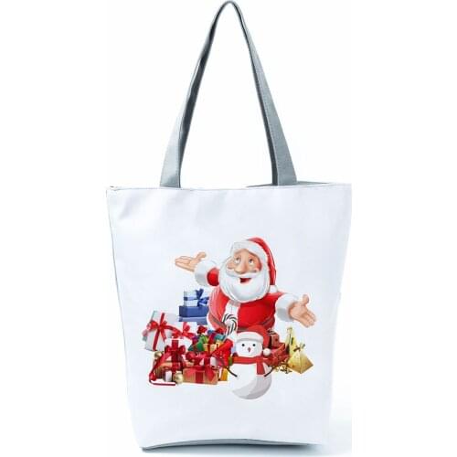 Santa Claus Womens Gift Tree Printed Handbag Christmas Girl Tote High Capacity Eco Reusable Shopping Bag Foldable Shoulder Bag