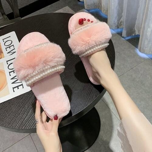 European American style 2021 fashion autumn and winter indoor home couple cotton ladies slippers plush womens shoes women slip