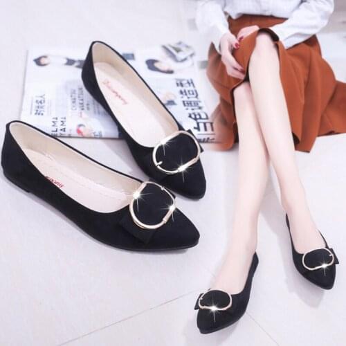 Women loafers casual slip on flats shoes metal buckle bow shallow ladies ballet flat shoes pregnant women moccasins new non-slip