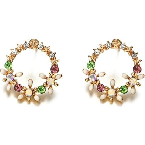 2018 New Summer Elegant Big Circle Flower Stud Earrings For Women Fashion Simulated Pearl Rhinestone Earring Boucle D'oreille